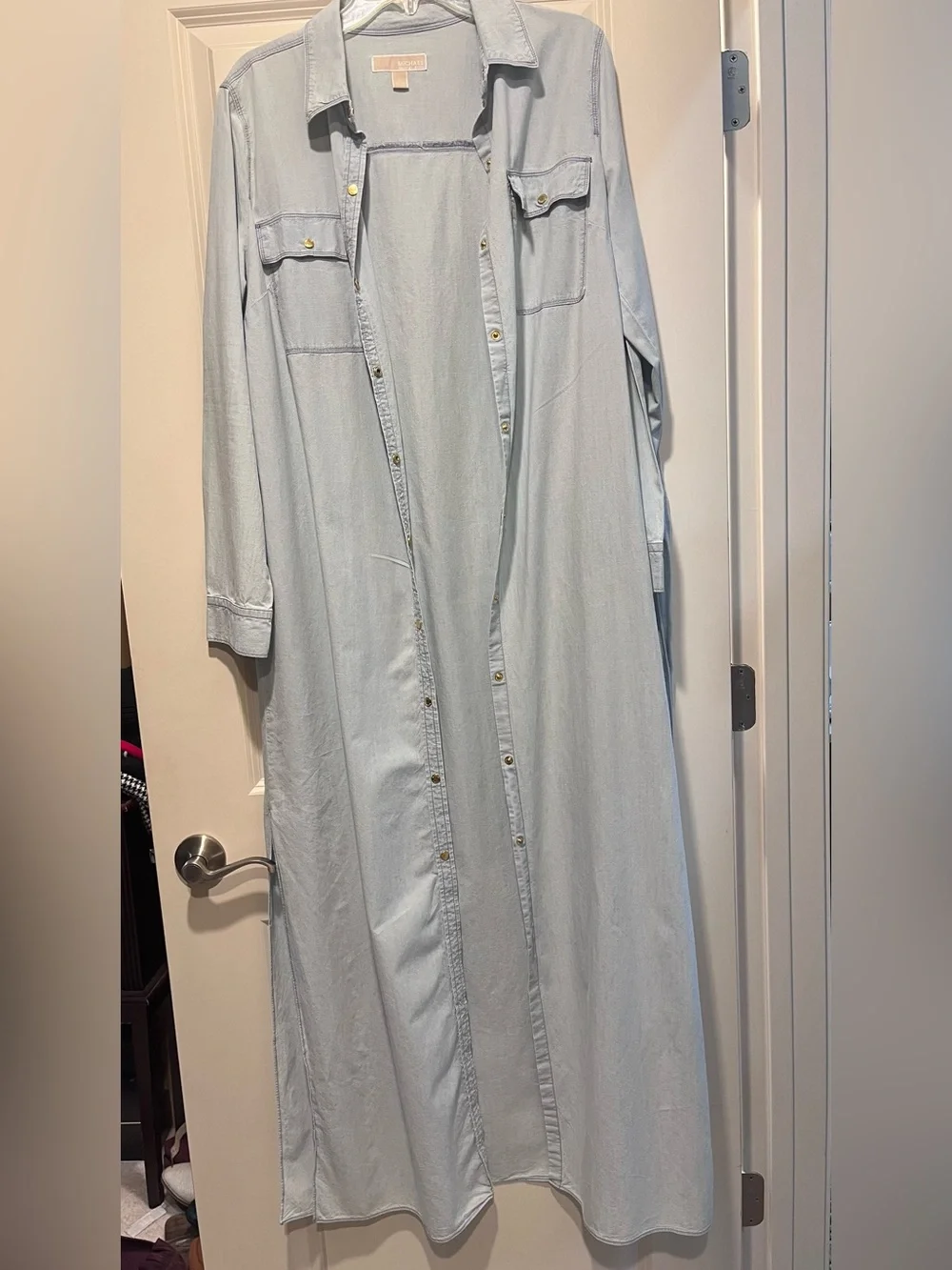 Michael Kors Light Blue denim Button-Front Maxi Dress with Waist belt